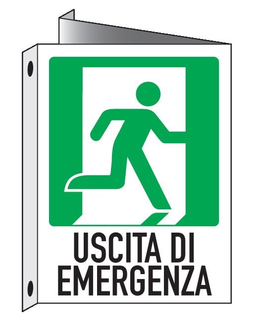 Cartello bifacciale in All. 155x205 mm USCITA DI EMERGENZA A DX