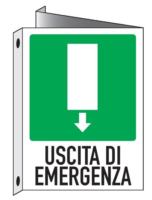 Cartello bifacciale in All. 155x205 mm USCITA DI EMERGENZA VERSO IL BASSO