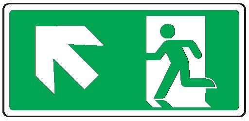 Cartello bifacciale in All. 220x125 mm USCITA DI EMERGENZA CON FRECCIA IN ALTO A SX