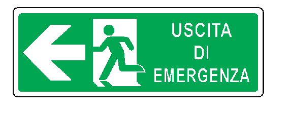 Cartello bifacciale in All. 350x125 mm USCITA DI EMERGENZA A SX CON FRECCIA