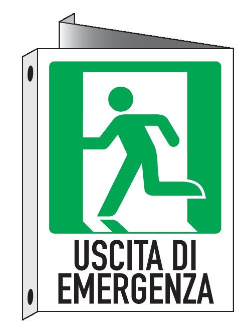 Cartello bifacciale in All. 400x500 mm USCITA DI EMERGENZA A SX