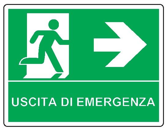 Cartello bifacciale sospeso in All. 500x400 mm USCITA DI EMERGENZA A DX CON FRECCIA