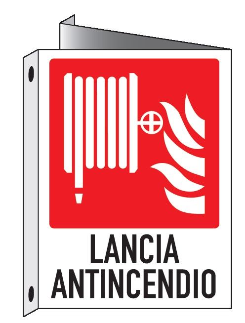Cartello bifacciale Traingolato in All. 155x205 mm LANCIA ANTINCENDIO