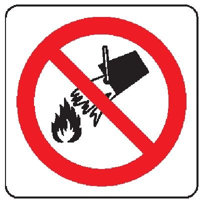 Cartello in All. 115x115 mm VIETATO USARE ACQUA PER SPEGNERE INCENDI