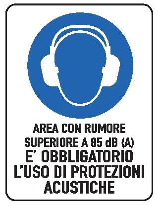Cartello in All. 150x200 mm AREA CON RUMORE SUPERIORE A 85db (A) È OBBLIGATORIO L'USO DI PROTEZIONI ACUSTICHE