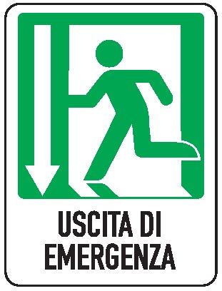 Cartello in All. 155x205 mm USCITA DI EMERGENZA A SX CON FRECCIA VERSO IL BASSO