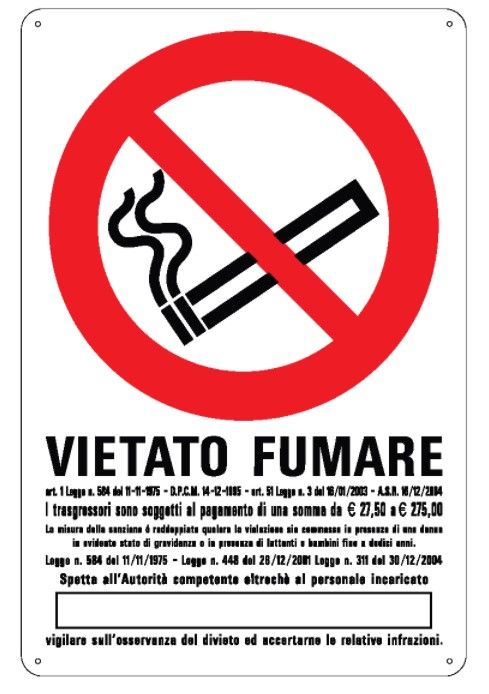 Cartello in All. 165x265 mm VIETATO FUMARE CON LEGGE