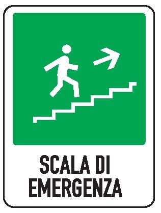 Cartello in All. 245x325 mm SCALA DI EMERGENZA IN ALTO A DX