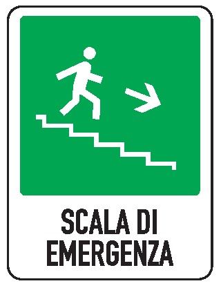 Cartello in All. 245x325 mm SCALA DI EMERGENZA IN BASSO A DX