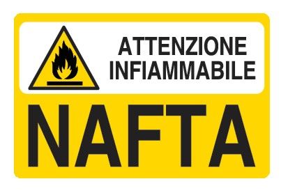 Cartello in All. 300x200 mm ATTENZIONE INFIAMMBILE NAFTA