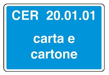 Cartello in All. 300x200 mm CER 20.01.01 CARTA E CARTONE (FONDO AZZURRO)