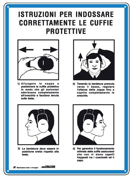Cartello in All. 330x470 mm ISTRUZIONI PER INDOSSARECORRETTAMENTE LE CUFFIE PROTETTIVE