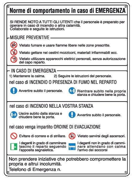 Cartello in All. 330x470 mm NORME DI COMPORTAMENTO IN CASO DI EMERGENZA