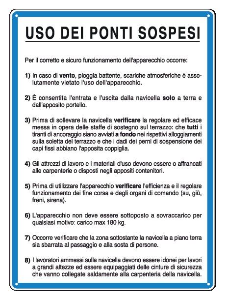 Cartello in All. 330x470 mm USO DEI PONTI SOSPESI