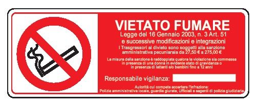 Cartello in All. 350x125 mm VIETATO FUMARE CON LEGGE