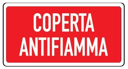 Cartello in All. 375x175 mm COPERTA ANTIFIAMMA (FONDO ROSSO SCRITTA BIANCA)