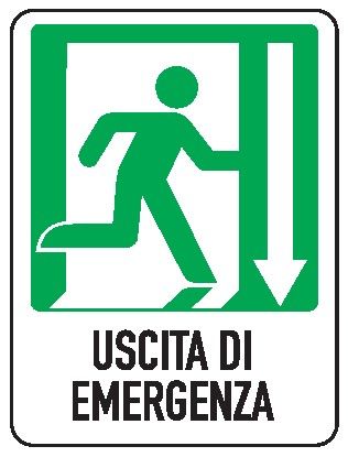 Cartello in All. 400x500 mm USCITA DI EMERGENZA A DX CON FRECCIA VERSO IL BASSO