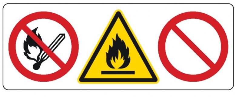 Cartello in All. 500x220 mm DIVIETO DI FUMO E FIAMME LIBERE, PERICOLO D'INCENDIO, VIETATO L'ACCESSO