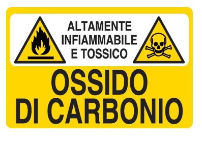 Cartello in All. 500x330 mm ALTAMENTE INFIAMMBILE E TOSSICO OSSIDO DI CARBONIO
