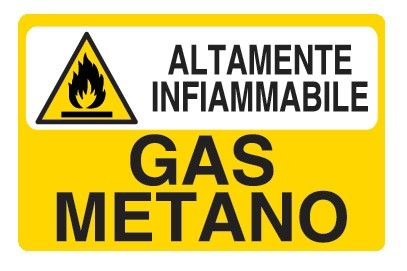 Cartello in All. 500x330 mm ALTAMENTE INFIAMMBILE GAS METANO