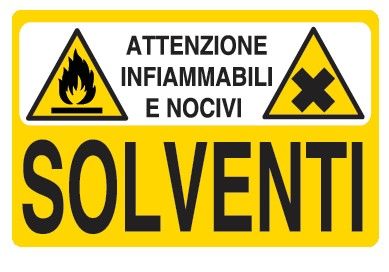 Cartello in All. 500x330 mm ATTENZIONE INFIAMMABILI NOCIVI SOLVENTI