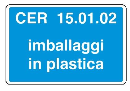 Cartello in All. 500x330 mm CER 15.01.02 IMBALLAGGI DI PLASTICA (FONDO AZZURRO)