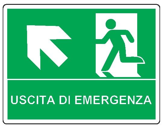 Cartello in All. 500x400 mm USCITA DI EMERGENZA CON FRECCIA IN ALTO A SX