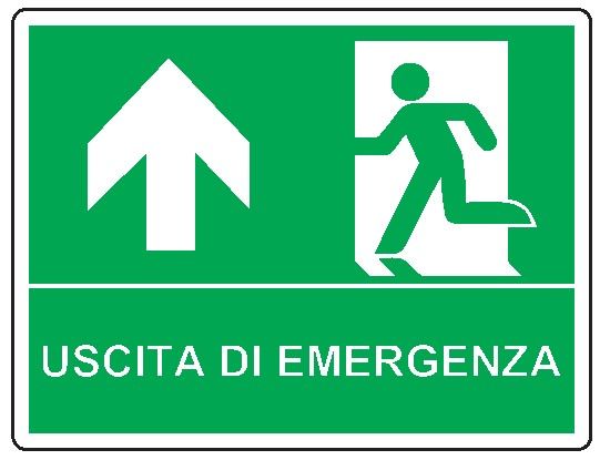 Cartello in All. 500x400 mm USCITA DI EMERGENZA CON FRECCIA VERSO L'ALTO