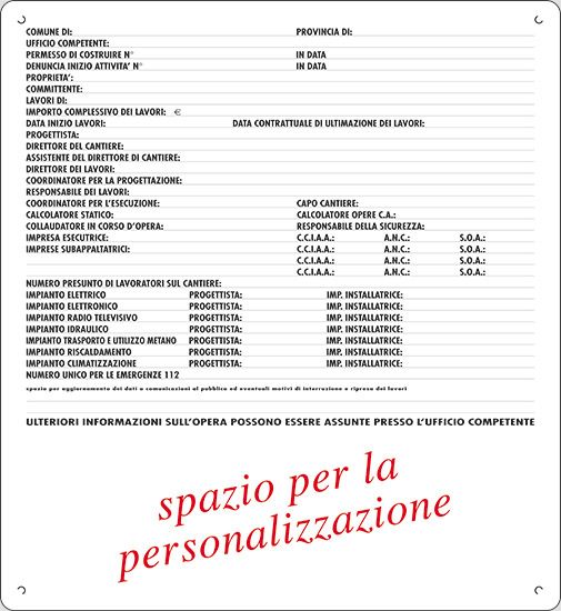 Cartello in polionda cm 98x88 cartello per concessioni edili (1 colore) con spazio pubblicizzabile