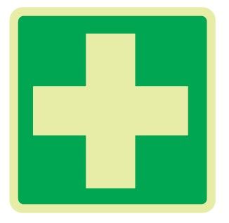 Cartello Luminescente bifacciale in All. 110x110 mm CASSETTA DI MEDICAZIONE (FONDO VERDE)