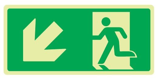 Cartello Luminescente bifacciale in All. 220x125 mm USCITA DI EMERGENZA CON FRECCIA IN BASSO A SX