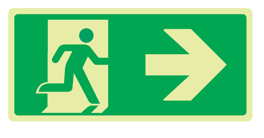 Cartello Luminescente bifacciale sospeso in All. 220x125 mm USCITA DI EMERGENZA A DX CON FRECCIA