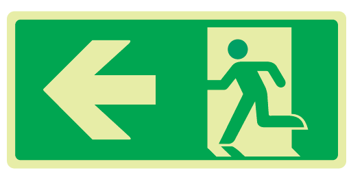 Cartello Luminescente bifacciale sospeso in All. 220x125 mm USCITA DI EMERGENZA A SX CON FRECCIA