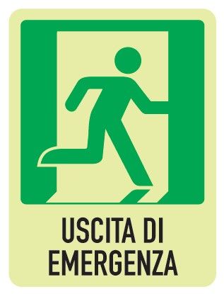 Cartello Luminescente in All. 110x140 mm USCITA DI EMERGENZA A DX