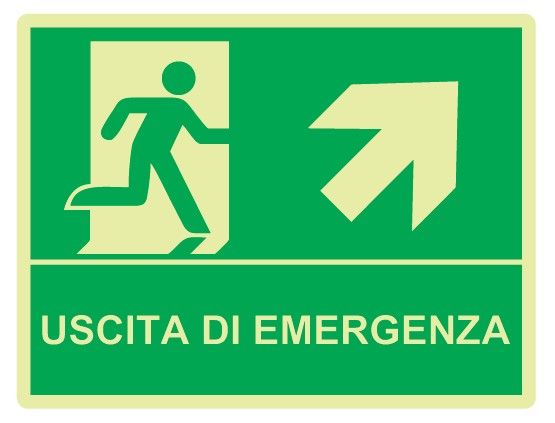 Cartello Luminescente in All. 210x160 mm USCITA DI EMERGENZA CON FRECCIA IN ALTO A DX