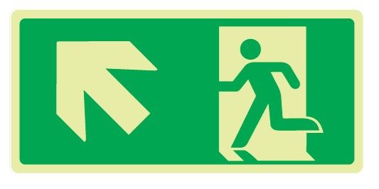 Cartello Luminescente in All. 220x125 mm USCITA DI EMERGENZA CON FRECCIA IN ALTO A SX