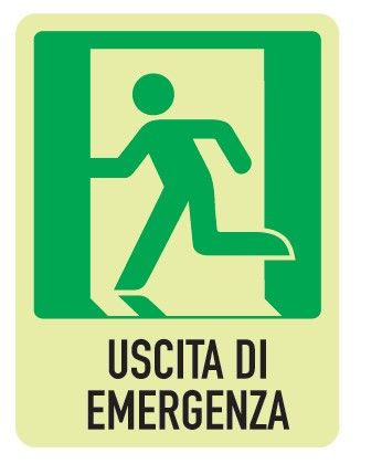 Cartello Luminescente in All. 245x325 mm USCITA DI EMERGENZA A SX