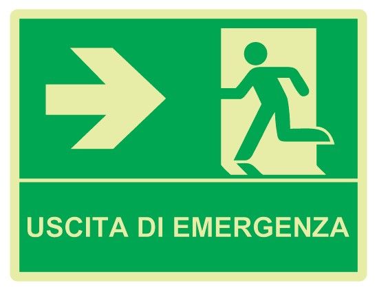 Cartello Luminescente in All. 325x245 mm USCITA DI EMERGENZA A DX CON FRECCIA