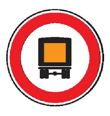 Cartello Ø 40 cm Alluminio Scatolato Classe 1 TRANSITO VIETATO AI VEICOLI CHE TRASPORTANO MERCI PERICOLOSE