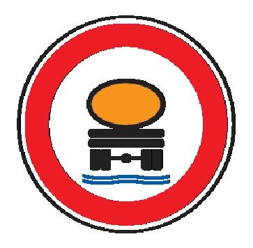 Cartello Ø 40 cm Alluminio Scatolato Classe 1 TRANSITO VIETATO AI VEICOLI CHE TRASPORTANO PRODOTTI SUSCETTIBILI DI CONTAMINARE L'ACQUA
