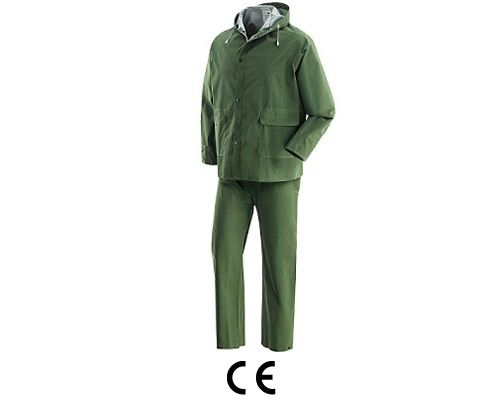 Completo antipioggia PLUVIO - giacca e pantaloni in PVC VERDE 390 gr