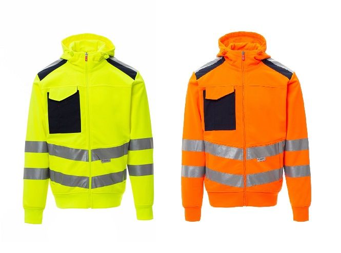 Felpa alta visibilità full zip c/cappuccio LEADER (due tasche frontali e una multifunzione)