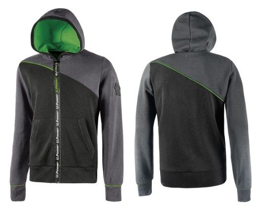 Felpa full zip c/cappuccio U POWER - JUPITER asphalt grey (due tasche)