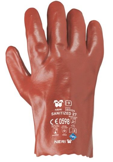 Guanti ricoperti PVC rosso lungh. 27 cm SANITIZED